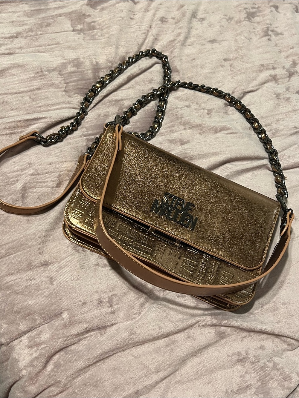 Steve Madden Metallic Bronze Chain-Strap Crossbody Bag